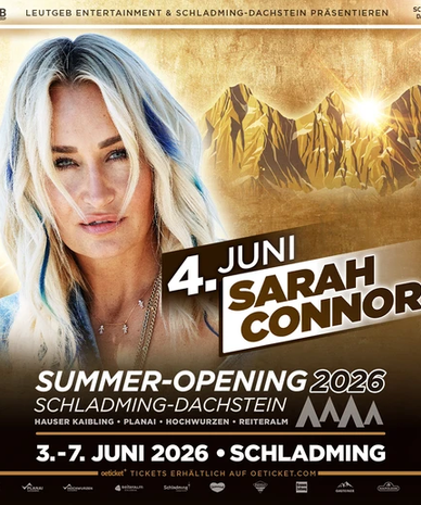 Poster featuring a female singer with mountains for Summer Opening 2026, Schladming-Dachstein.