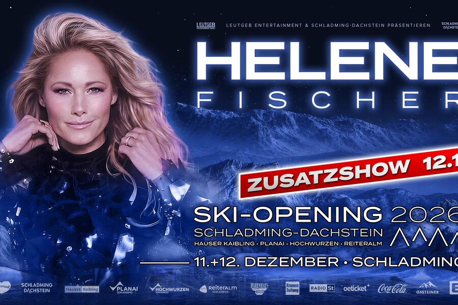 Plakat mit blonder Frau vor Berglandschaft bei Nacht, Zusatzshow 12.12.