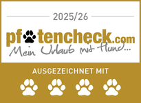 pfotencheck.com logo with paw print and slogan Mein Urlaub mit Hund...