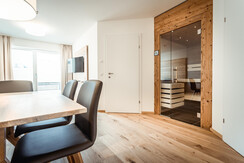 Dining table with sauna view Dining table with sauna view