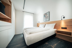 Bedroom with box spring bed Bedroom with box spring bed